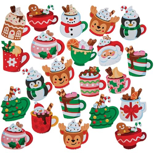 Baker Ross FN610 Hot Chocolate Christmas Mugs Foam Stickers - Packung mit 120 Schaumstoffaufklebern für Weihnachten, perfekt für Weihnachtsbasteleien, Karten und Dekorationen