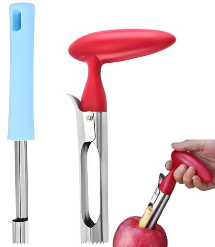 2 Stück Apfelentkerner, Apfelausstecher, Apfelkernausstecher, Gezackte Edelstahlklinge, Praktischer und Langlebiger Apfelentkerner, für Bratäp, Birnen, Paprika, Fuji, Honeycrisp und Äpfel, Rot, Grün