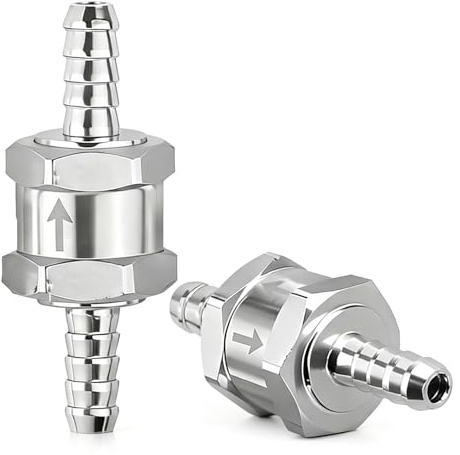 Clapet anti-retour de carburant, 8 mm en aluminium unidirectionnel pour essence, diesel, huile, eau, chrome pour carburateur de voiture, systèmes basse pression (argent, 2 pièces)