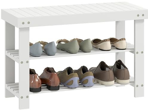 HOMCOM Schuhbank mit Sitzfläche Stauraum 2 Ablagen 70 x 28 x 45cm Weiß