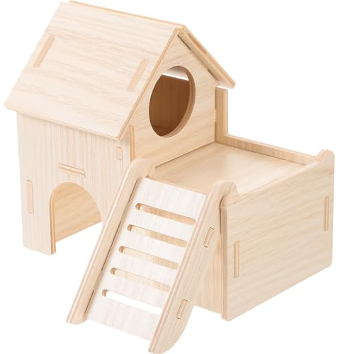 Healifty Cachette en Bois Beige pour Hamster et Petit Animal, Maison Chaude Odeur, Accessoire pour Cage, 1 Set de Maison en Bois pour Animaux