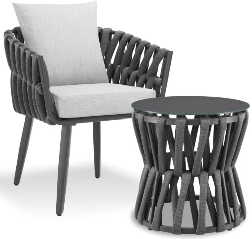 tectake® Gartenlounge-Set Rope-Design Aluminiumgestell - Tisch und Stuhl mit Polster Wasserabweisend, Loungemöbel, Gartenmöbel, Outdoor, Sitzgruppe, Terrasse, Balkon, Wetterfest, Gartensitzgruppe