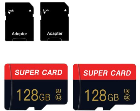 Lot de 2 cartes mémoire Micro SD de 128 Go Classe 10 haute vitesse avec adaptateur pour smartphone/appareil photo/tablette