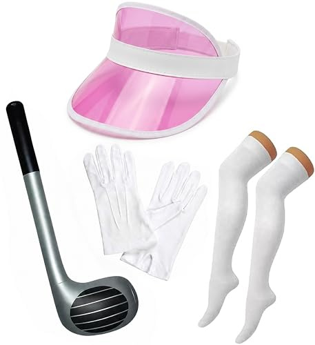 Mega_Jumble Poker-Set für Damen, Erwachsene, Golfschlägerhut, ab 16 Jahren, aufblasbarer Club, Overknee-Socken und weiße Handschuhe, Pub, Golf, Kostümzubehör