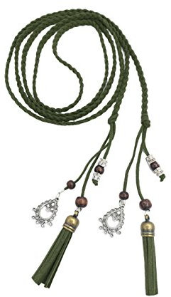 Exotische Damen Mädchen Gürtel Bauchkette mit Quaste und Holzperlen 150cm Lang Geflochtene Waist Belt