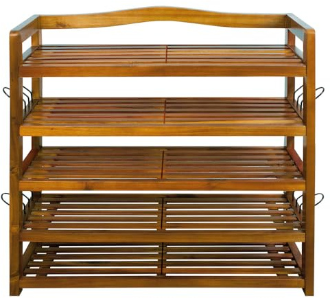 CASARIA® 5-Tier Shoe Rack | Up to 200kg | 5 Shelves | Acacia Wood | Rustic Design | Hallway, Bathroom, Kitchen Boot Footwear Shelving Unit | Shoe Storage | Storage Shoe Cabinet | Brown | 95x26x82cm