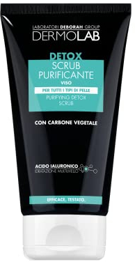Dermolab - Scrub Viso Donna Purificante per Tutti i Tipi di Pelle, con Carbone Vegetale e Pool di Acido Ialuronico, Effetto Idratante e Illuminante, Esfolia la Cute, Dermatologicamente Testato, 150 ml