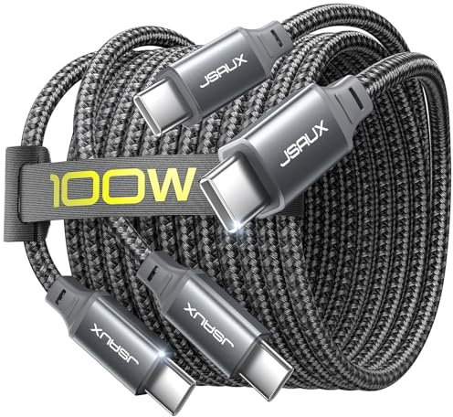 JSAUX 100W USB C Cable [2-Pack 6.6FT], Type C Fast Charging Cord for iPhone 17e/iPhone 17/iPhone Air/iPhone 17 Pro/iPhone 17 Pro Max, iPhone 16/15 Series, Galaxy S/Note, MacBook Pro Air, iPad - Grey