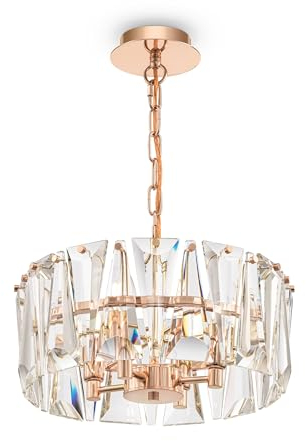 Moderner Kristall Kronleuchter Puntes, Gold, aus Metall und Glas, höhenverstellbar, Design Art Deco, 4x E14 40W exkl. 230V für Wohnzimmer, Lobby, Schlafzimmer, Esszimmer und Büro