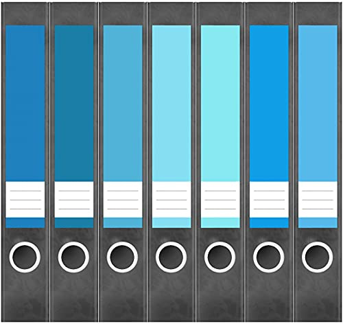 Etiketten für Ordner | Farbmix Blau 6 | 7 Aufkleber für schmale Ordnerrücken | Selbstklebende Design Ordneretiketten Rückenschilder