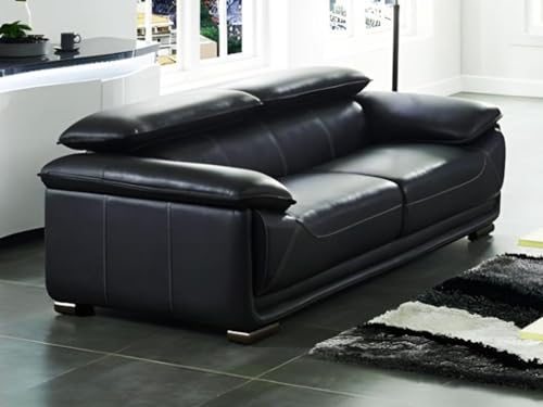 Vente-unique Sofas mit 3 SitzplÑtzen, Leder, Schwarz
