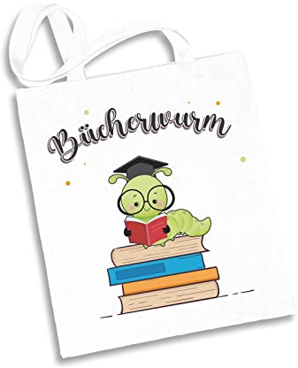 Tassenbrennerei Baumwolltasche mit Spruch Bücherwurm - Büchertasche, Einkaufstasche lustig - Geschenk für Leseratten