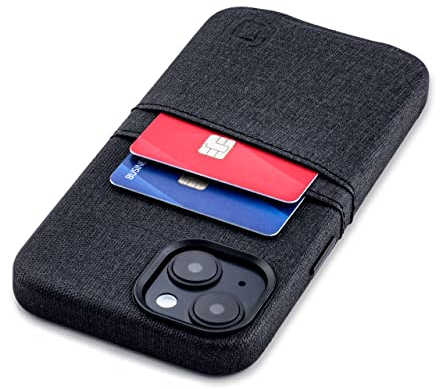 Dockem Kartenetui für iPhone 14 mit Integrierter Metallplatte zur Magnetischen Befestigung & 2 Fächern: Luxe M2 Canvas-Stil Kunstleder Brieftasche Etui (iPhone 14, Schwarz)