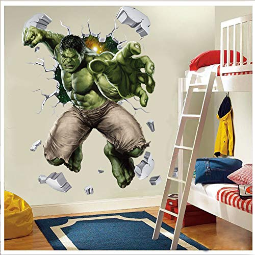 Amiiba Adesivi da parete 3D con motivo cartone animato che sfondano, 40 x 60 cm, adesivi da parete per camera da letto per bambini, soggiorno, decorazione da parete (Hulk)