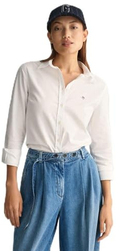 GANT Dam Slim Stretch Oxford skjorta blus, Vit, 34