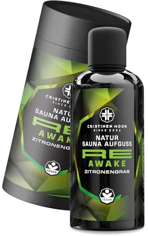 Cristinen Moor Natur Saunaaufguss Re Awake - Lemongrass (Zitronengras)100ml | Saunaöl | Saunaduft | Sauna Aufgussmittel I entwickelt & produziert in Bochum