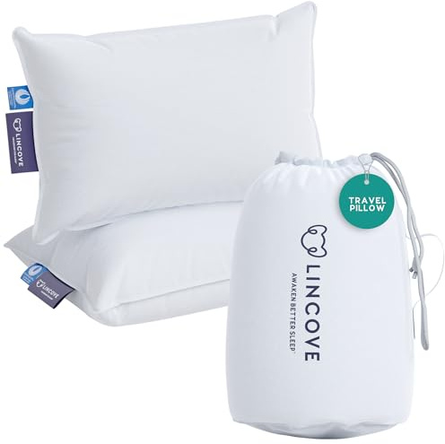 Lincove Kanadensisk dunfjäder resekudde paket med 2 – lyxiga kuddar för att stödja huvud, nacke, medan du sover på flygplan, bilar, hotell och hem – bekväm semester nödvändighet, 33 cm x 45 cm