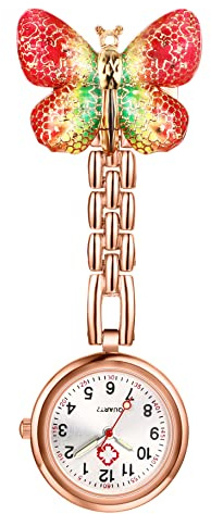 Avaner Krankenschwesteruhr Schwesteruhr Kitteluhr FOB Uhr Pflegeruhr Schmetterling Dekoration Pflegeruhr mit Pin Analog Quarzwerk FOB Ansteckuhr für Arzt Doktor Medical