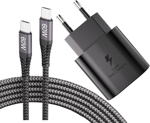 Chargeur USB C 25W avec Câble de Charge en Nylon de 2M Câble pour Samsung Galaxy S25/S24/S23/S22/S21 Ultra/Z Flip 5/Z Fold 6/S20/Note 20/S10/A55/A53 5g, Chargeur Rapide d'origine de Remplacement