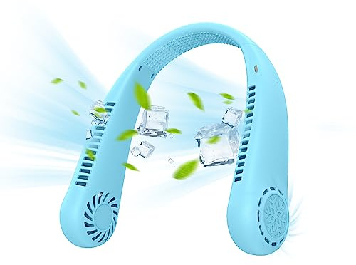 COKEEY Neck Fan,Portable Bladeless Cooler Fan Rechargeable for Indoor Outdoor Travelling,USB Personal Head Fan, 3 Speeds Adjustable 360° Airflow Hands Free Women Men Kids (Blue) COKEEY0619008