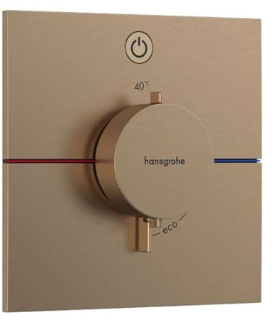 hansgrohe ShowerSelect Comfort E - thermostat conceiled, bathroom tap with safety stop at 40 °C, thermostat square for showers and bath tubs, shower mixer for 1 function, brushed bronze, 15571140