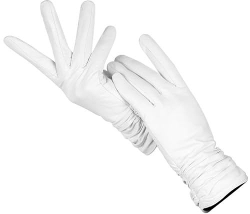 Dninmim Damen Winter Komfort weiße Lederhandschuhe warme Handschuhe, weiß, 8