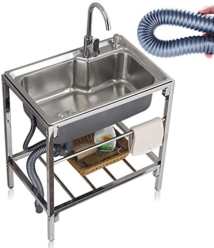 Lavello industriale Lavello in acciaio inox Lavabo per lavamani con rubinetto e ripiani di stoccaggio per lavanderia, garage, bagno, cortile, fattoria