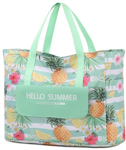 Myhozee Strandtasche xxl Familie Badetasche Damen Strandtasche mit Reißverschluss Sommer Beach Bag Tasche Wasserdichter Sanddichter für Pool Strandausflug Picknick Reisen