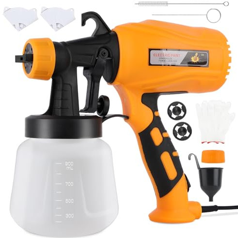 Pistolet a Peinture, 550W Pistolet à Peinture Électrique avec 3 Motifs, réservoir de 900 ML,Pulvérisateur de Peinture pour l'intérieur et l'extérieur de Maison, Murs et Plafonds, Clôtures