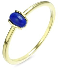 Skcess Goldring Damen 585 Echtgold 14K Verlobungsring Blau Lazurit Oval, Verlobungsring Damen Einfacher Ovaler Solitär-Lazurit Ring Damen Größe 45 (14.3)
