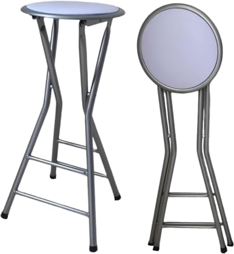 Runder klappbarer Barhocker ohne Rücken, 61 x 61 cm, Hochstuhl mit PVC-gepolstertem Sitz, klappbarer Hocker für Wohnheim, Freizeit, Spielzimmer,Weiß,70cm/28in