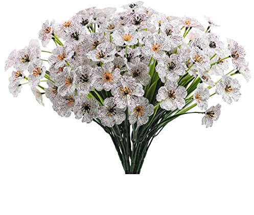 Christrosen Künstlich 12pc 5 Frühling Gras Wasser Gras Seide Druck Tuch Violette Simulation Outdoor Dekoration seidenblume Pflanzen Girlande (White, One Size)