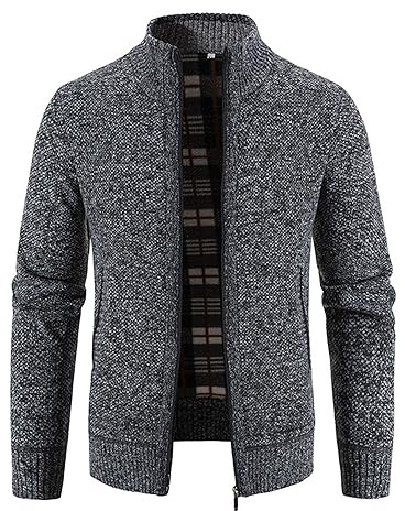 NANAMEEI Stehkragen Langarm Herren Strickjacke Fleecejacke Sweatjacke Trachtenjacke Wintermantel mit Stehkragen Fleecejacke Langarm Dunkel Grau XL