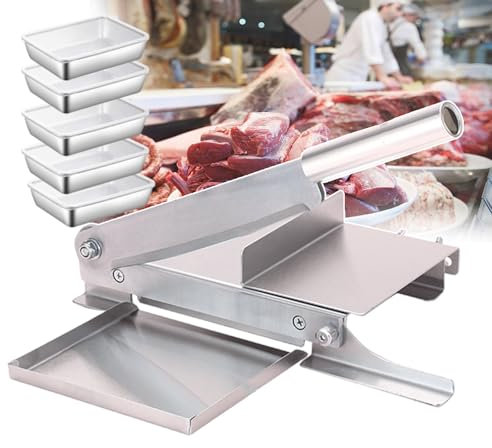 forplubossmmp Trancheuse À Viande Commerciale,Coupe-Os,Hachoir À Viande Manuel,Trancheuse À Viande en Acier Inoxydable avec Pelle De Rangement Amovible,pour Viande/Poulet/Poisson/Légumes/Steak/Bœuf