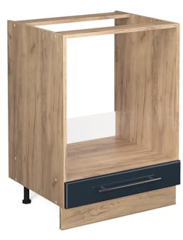 Vicco Herdumbauschrank Fame-Line, Dunkelblau Hochglanz/Goldkraft Eiche, 60 cm, AP Anthrazit