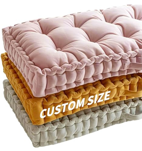 ROIPXM Custom Bench Cushion, Tufted Bench Cushions for Indoor Furniture, Window Seat Cushions Indoor, Velvet Bay Window Cushion, French Floor Cushions with Handle, 4 Inch Thick, 8 Colors