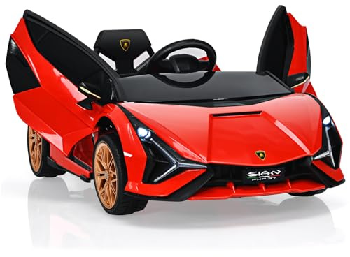 GOPLUS Kinder Elektroauto Lamborghini, Kinderauto mit Fernbedienung, Kinderfahrzeug, Bluetooth USB, mit Hupe & Musik, 3-5 km/h, Vorwärts & Rückwärts Möglich, für Kinder von 3-8 Jahre (Rot)