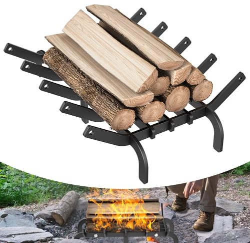 YRHome Grille de bois de cheminée amovible de 42 cm avec 6 pieds stables - Noir - Support de bûches pour l'intérieur et l'extérieur - Panier à feu - Charge lourde