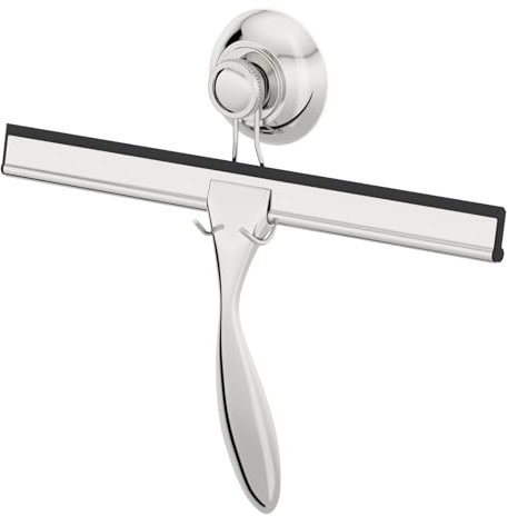 BAYSTONE® Shower Squeegee Glass Screen Window Cleaner With Suction Hook Holder For Bathroom Showers Accessory Chrome