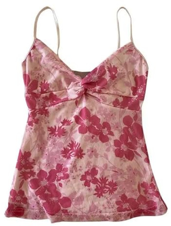 Emo Coquette Cropped Top Grunge 2000s Spaghetti Strap Tops Streetwear Vintage Camisole Y2k Cheetah Tops (Hot Pink Flower,S,Small)