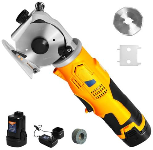 Taglierina Super rotativa per Tessuti, Forbici elettriche a Batteria da 1400 Giri/min con Funzione di affilatura dei coltelli, Spessore Massimo di Taglio 2,5 cm, Forbici elettriche