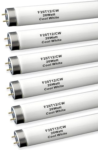 Cemlorot 6pack 24 inch F20T12/CW 20W Fluorescent Light Bulb, 2FT 20 Watts 4100K Cool White, T12 Tube Dia 1.5 inch,G13 Base,1200 Lumen High Brightness