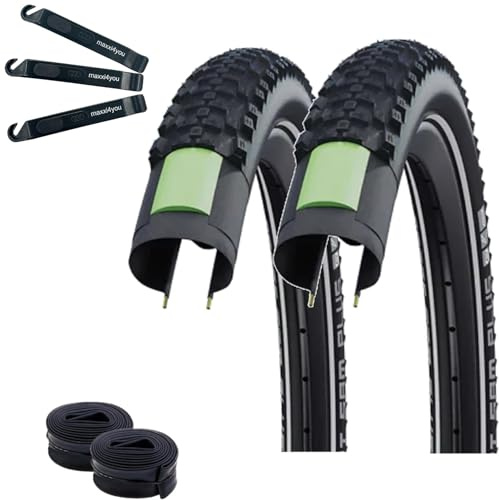 2 x Schwalbe Smart Sam Plus Performance E-50 DD Greenguard Schwarz-Reflex 47-622 (28 x 1,85) + 2 x Schwalbe Schläuche SV17 inkl. maxxi4you Reifenheber