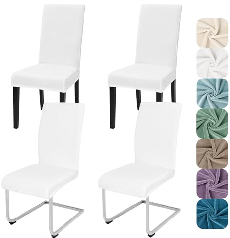 Alishomtll Stretch Samt Stuhlhussen 4er Set Stuhlbezug Schwingstuhl Weiß | Elastische Stuhlhussen Schwingstuhl Stuhlbezug Universal hussen für stühle Waschbare Esszimmerstühle Bezug Küche Hochzeit