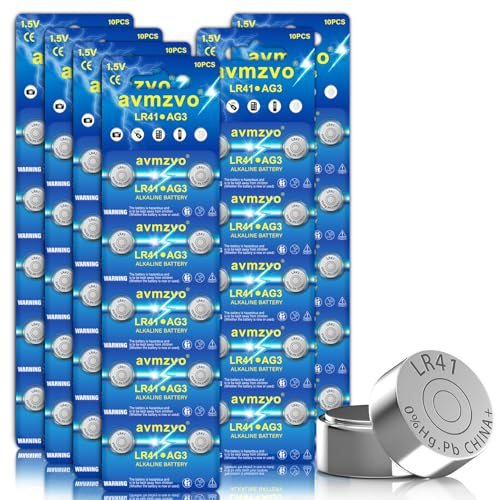 avmzvo AG3 Knopfzelle LR41 Alkaline Batterien,60 Stück,1.5V,392A/192/LR736 | G3/3GA,Auslaufsicher & quecksilberfrei, geeignet für Uhren, Taschenrechner, Spielzeug usw.【5 Jahre Garantie】