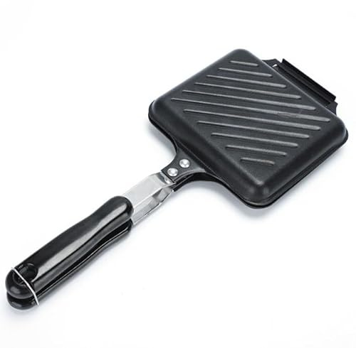 SANON Camping Toastie Maker, Non-Stick Stovetop Double Sided Frying Baking Pan Sandwich and Panini Maker with Heat-Resistant Handles Fast Thermal Conductivity for Family Breakfast Camping, Black