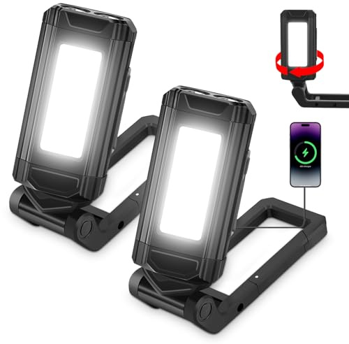 ​​2 pièces Lampe de Travail Rechargeable Puissante, Baladeuse LED Lampe Atelier avec Base Magnétique et Pivot, Lampe Torche avec IPX6 Étanche, 7 Modes Lampe Mecanicien pour Réparation, Atelier et Exté