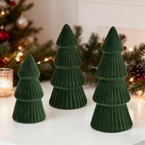 Tischdeko Weihnachten 3pcs Weihnachtsbaum Tischdeko Samt Weihnachts Baum Set Künstlicher Weihnachtsbaum Weihnachtstischdeko für Winterurlaub Deko Geschenke Grün