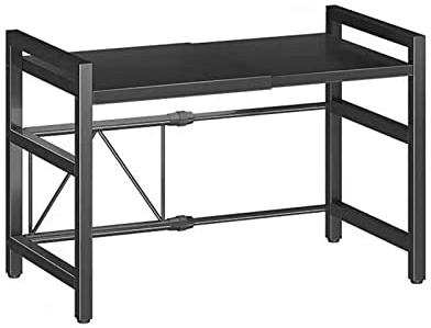 Eurobuy 2 Tiers Expandable Microwave Shelf Carbon Steel Oven Rack, Kitchen Countertop Organizer Stand for Microwave Oven Rice Cooker, Extendable Microwave Oven Rack, Microwave Stand, 60x36x46cm