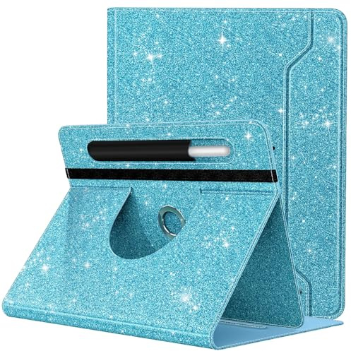 TiMOVO Custodia Universale per Tablet da 9-11 inch, Cover Protettiva con Supporto Girevole a 360 Gradi e Tasca per Penna per Tablet Schermo Tattile Android da 9 10 10.1 inch, Azzurro Glitterato